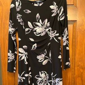 Chaps Long Sleeve Floral Black Dress (M)